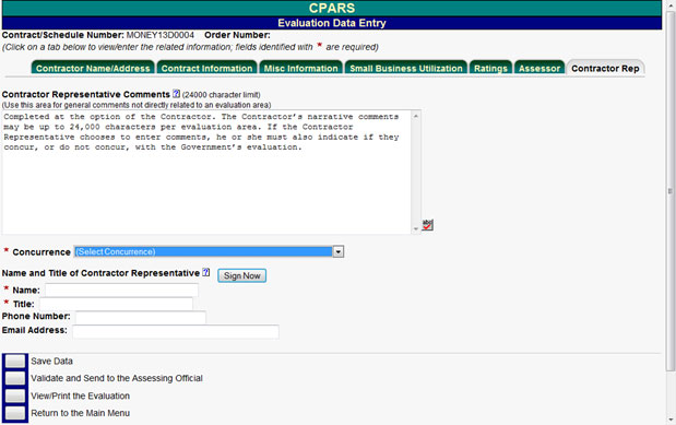 CPARS Evaluation Data Entry